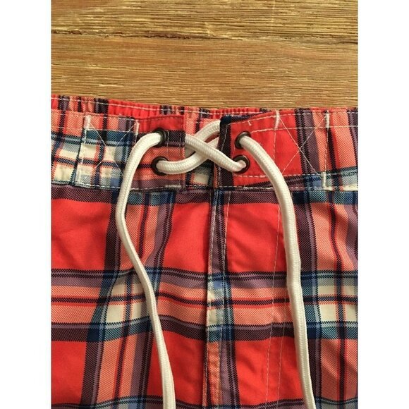 CHAPS Mens Coral Pink Plaid Swim Trunks Board Shorts Size XXL Mesh Liner - Picture 3 of 5